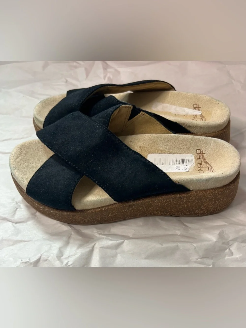 Dansko Bridget Platform Wedge Slide Sandal in Black Size 38/7-7.5